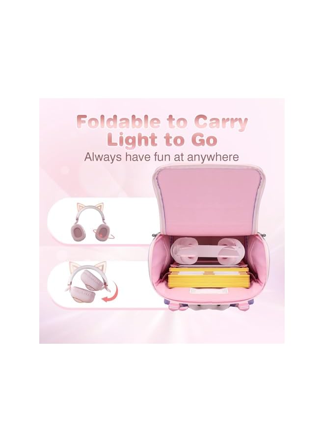 Cat Ear Kids Bluetooth Headphones, Foldable LED Light Up Headphones Stereo Over Ear with Microphone/TF Card Wireless Headphone for iPhone/iPad/Smartphone/Laptop/PC/TV (Pale Pink) - Image 5